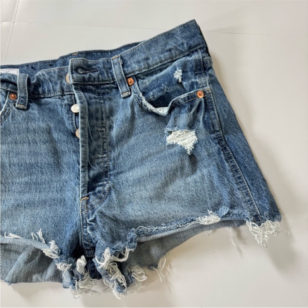 Gap Cheeky High Rise Festival Buttonfly Distressed Denim Jean Shorts size 28